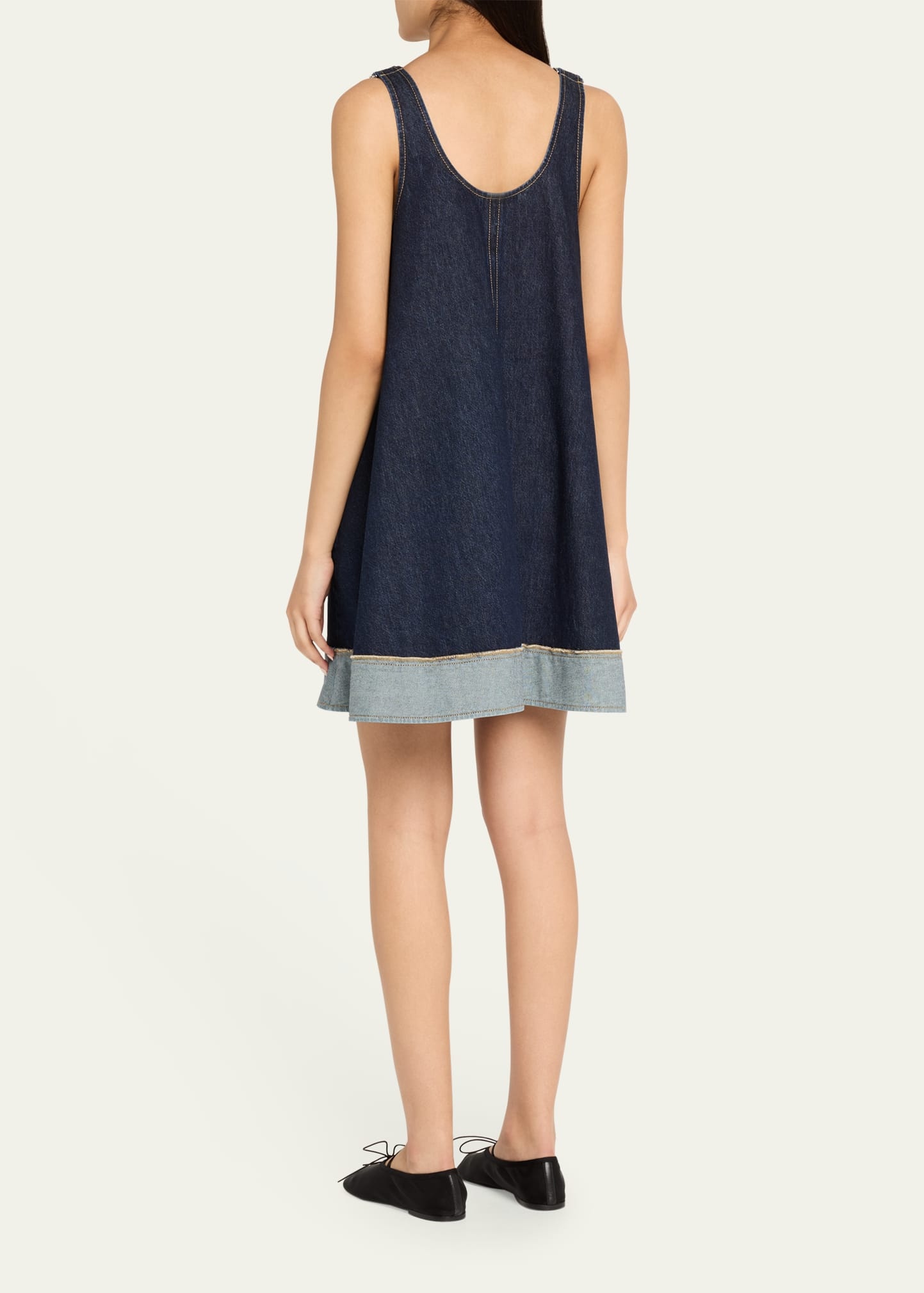 Trapeze Denim Contrast-Hem Mini Dress - 3