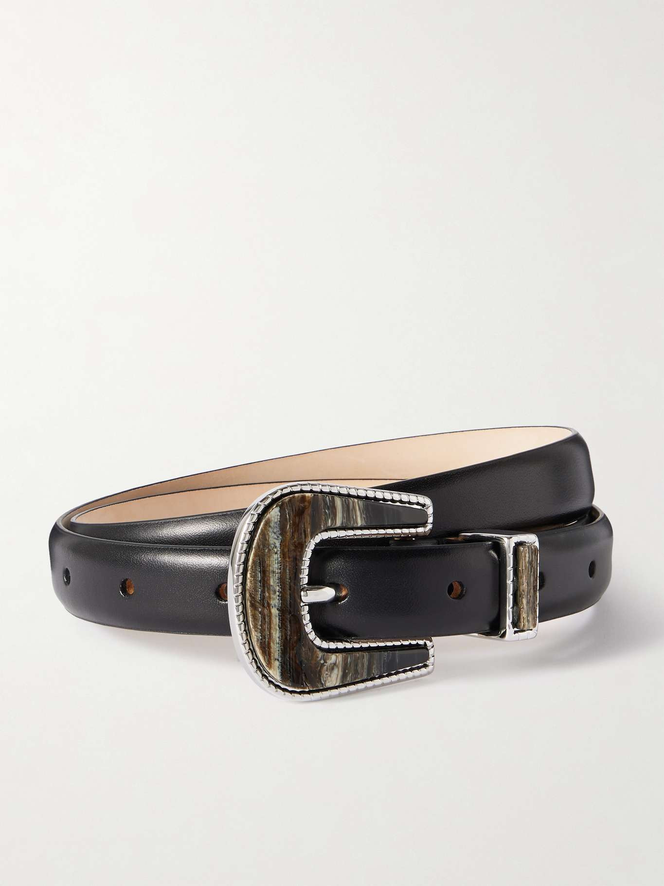 Travertine embellished leather belt Black - 1