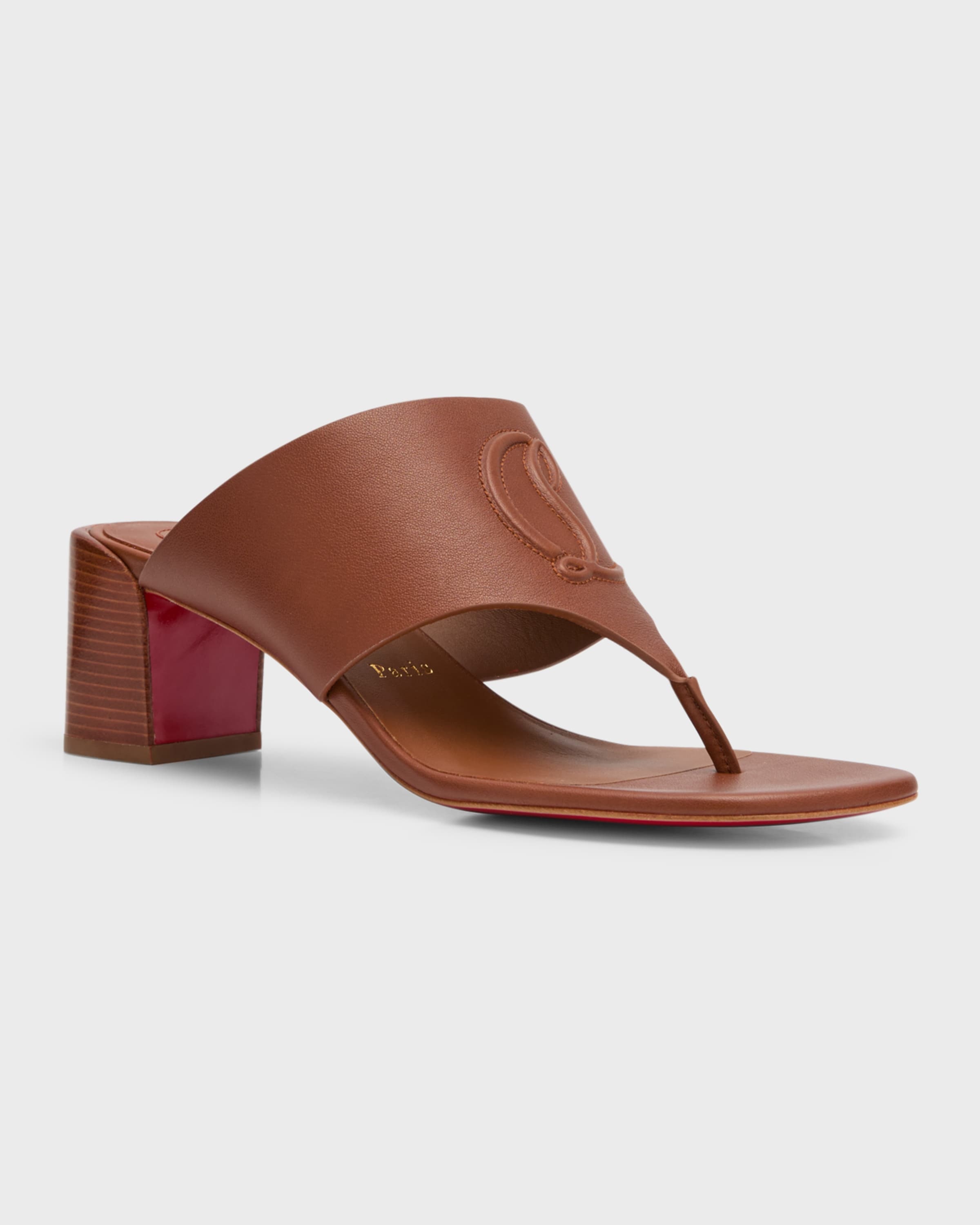 Logo Leather Slides in Brown - Christian Louboutin