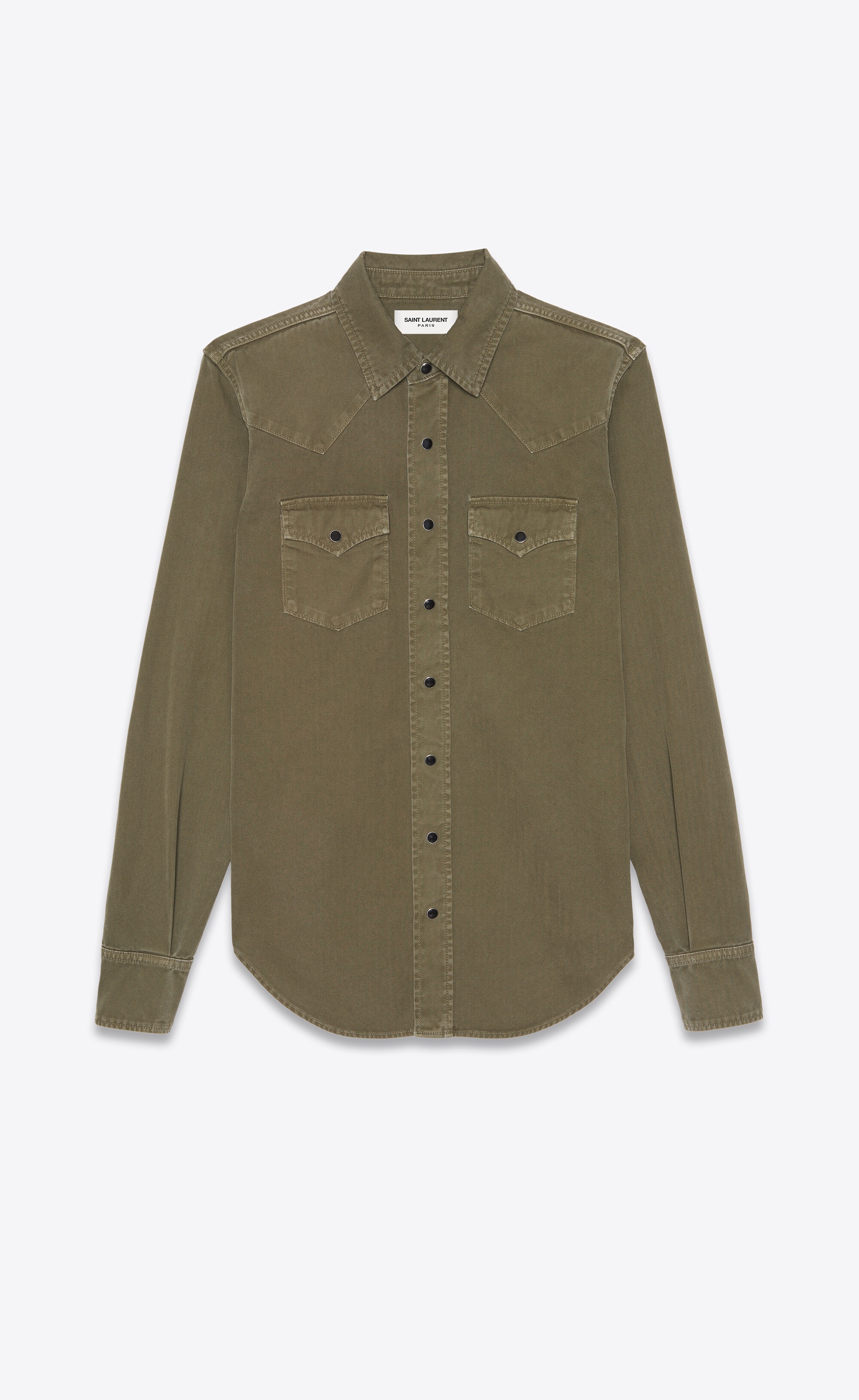 western shirt in khaki stonewashed denim - 1