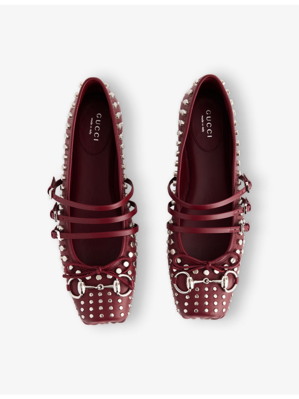 GG Horsebit Leather-Studded Ballerina Shoes - 2
