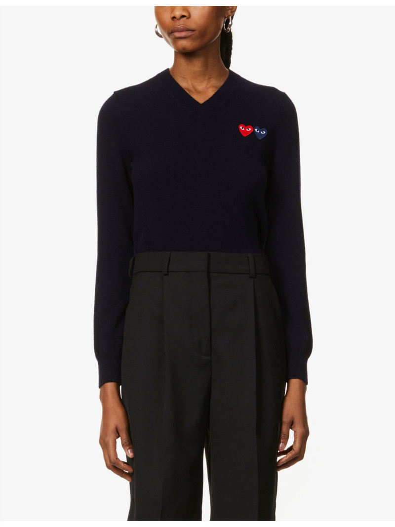Comme des Garçons PLAY Branded V-neck wool jumper outlook