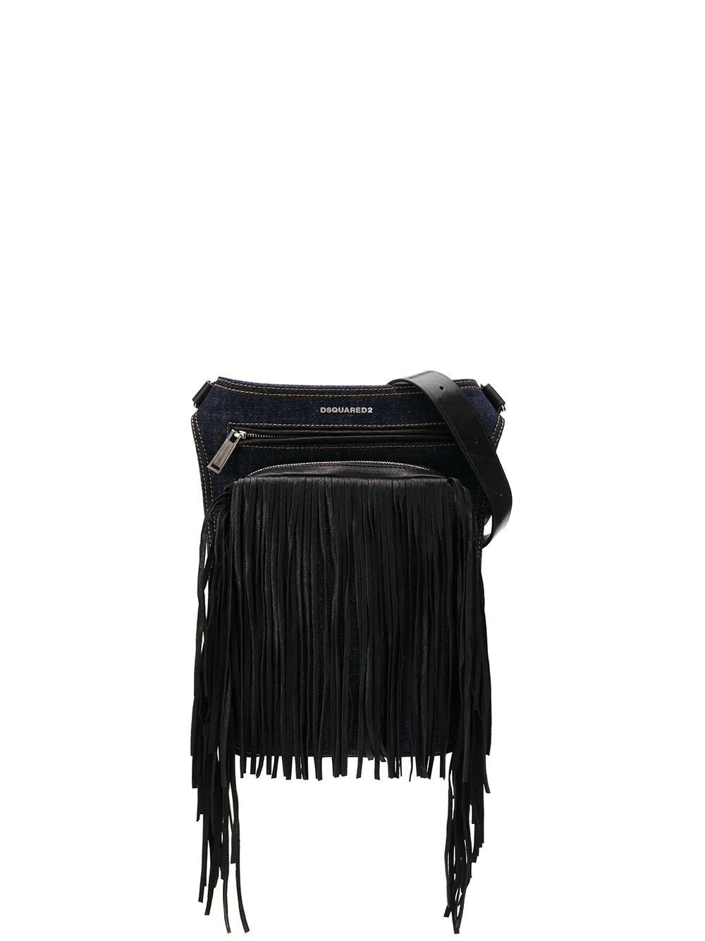 fringe denim shoulder bag - 1