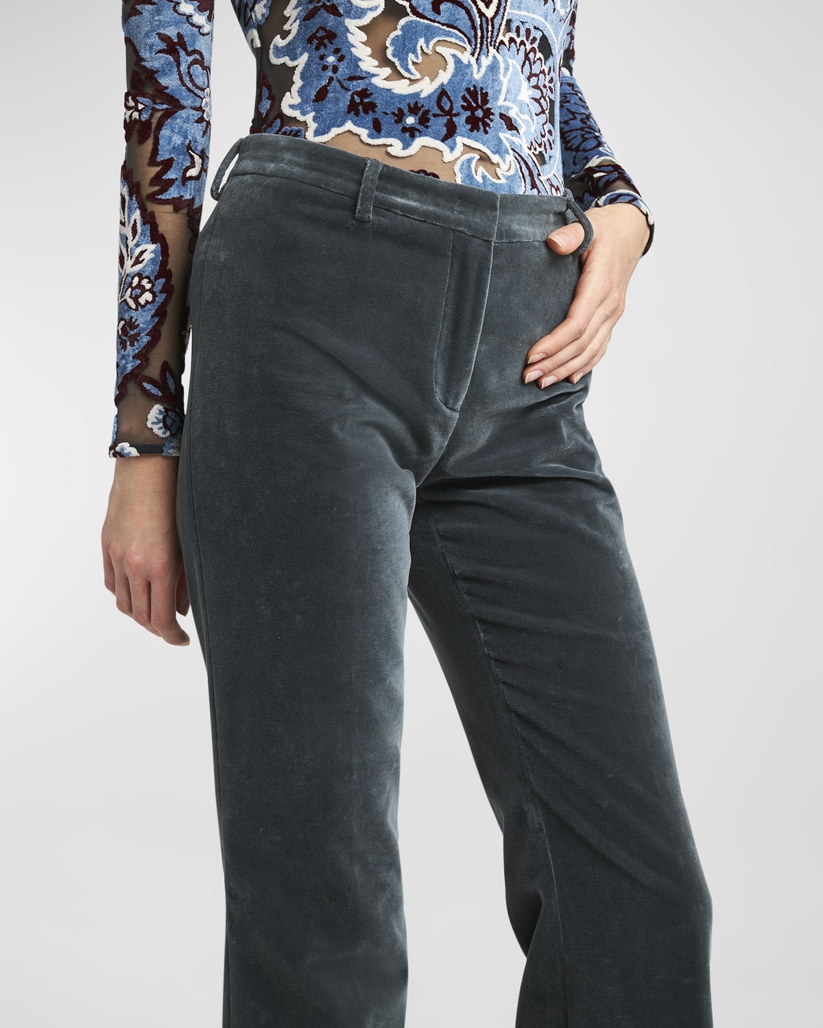 Bootcut Velvet Trousers - 5