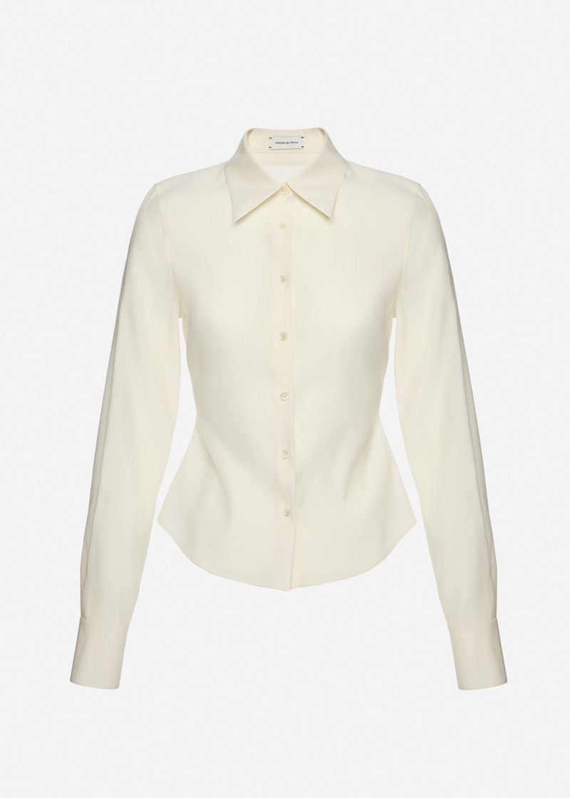Tailored wool and silk shirt in cream 1