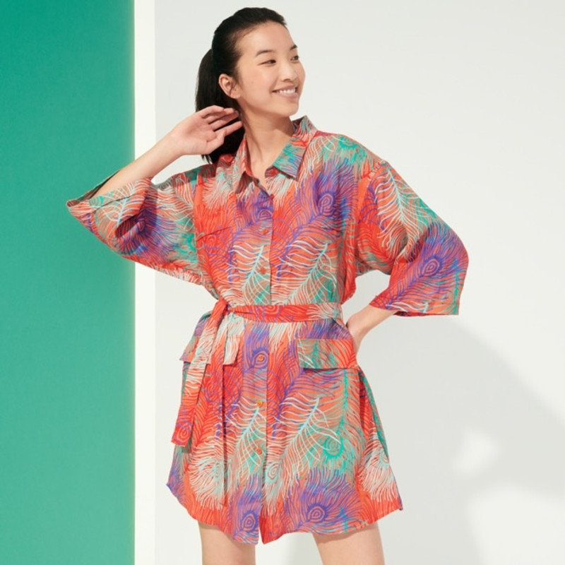 Women Linen saharian Shirt Dress Plumes 3