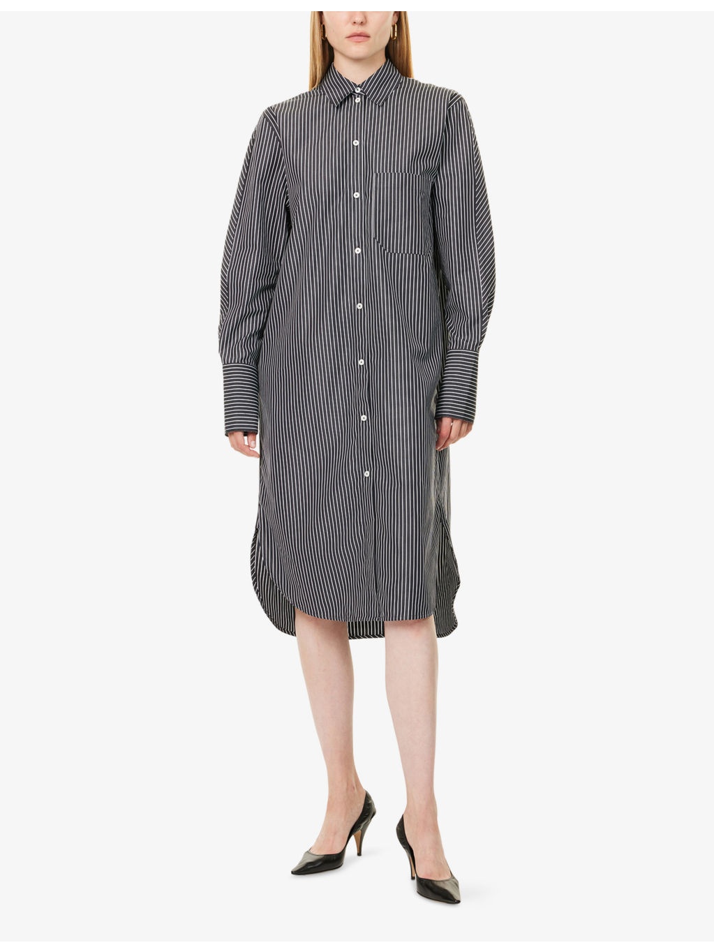 Striped Curved-Hem Cotton Shirt-Dress - 3