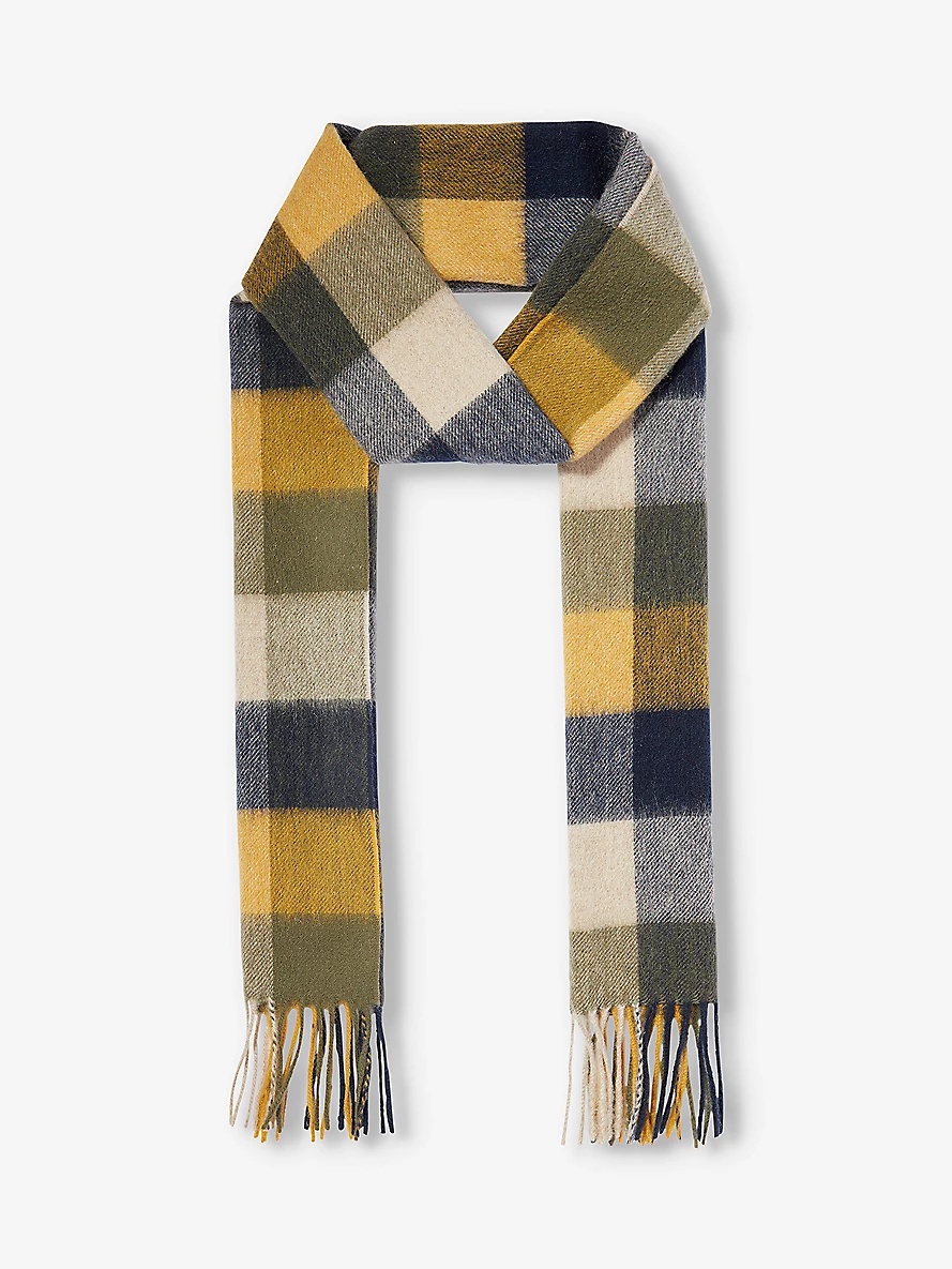 Checked tasselled-trim wool scarf - 1