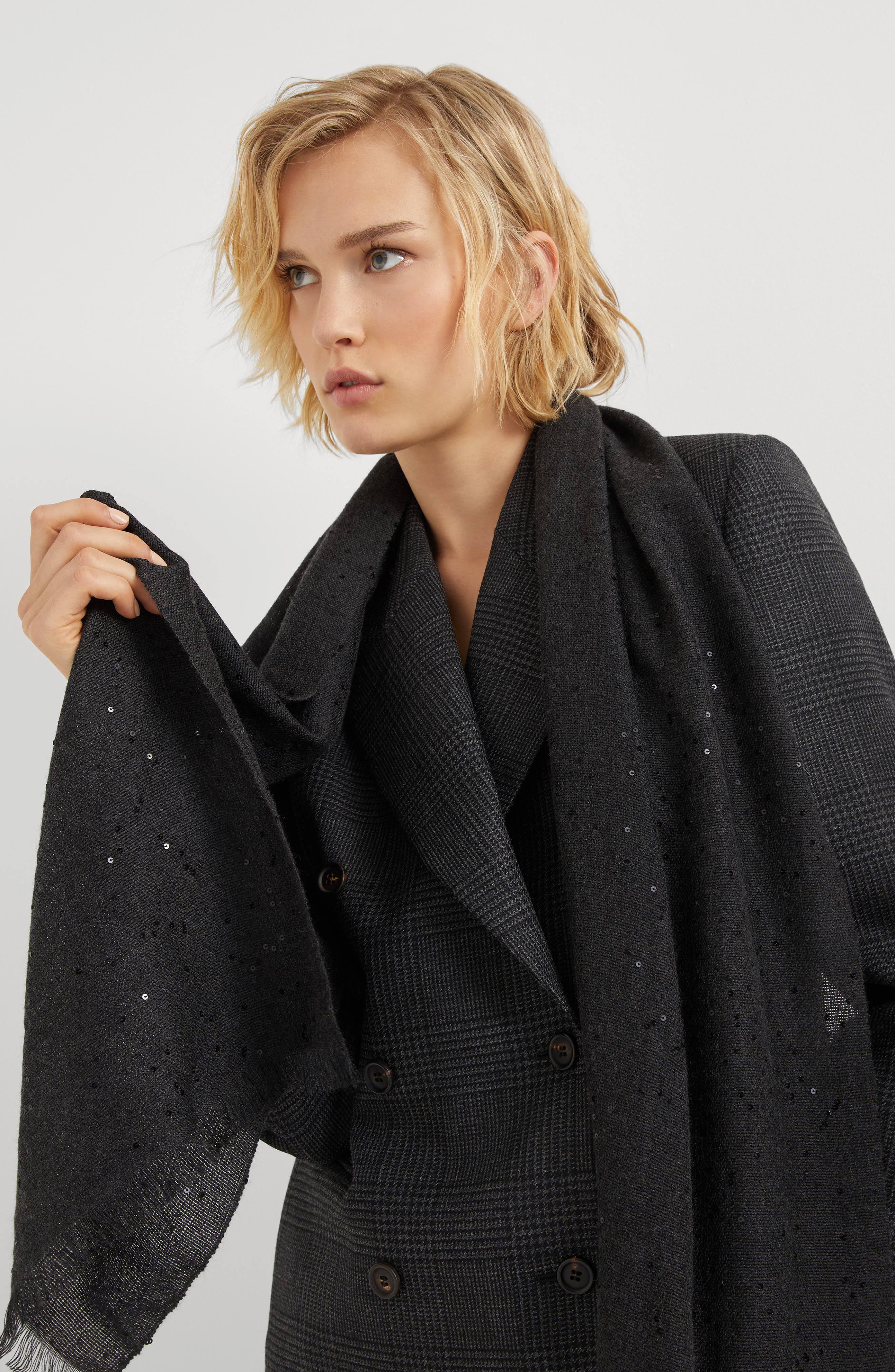 Brunello Cucinelli Cashmere and silk Diamond yarn scarf in Anthracite at Nordstrom - 5