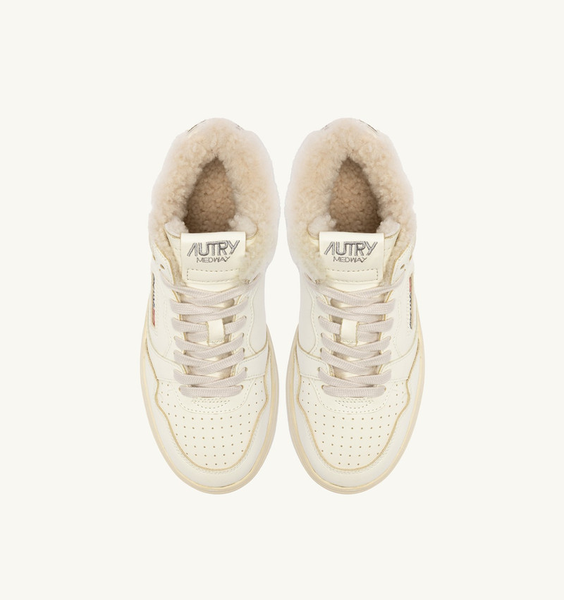 MED-WAY SNEAKERS IN LEATHER AND SHEARLING COLOR WHITE AND MARSHMALLOW 5