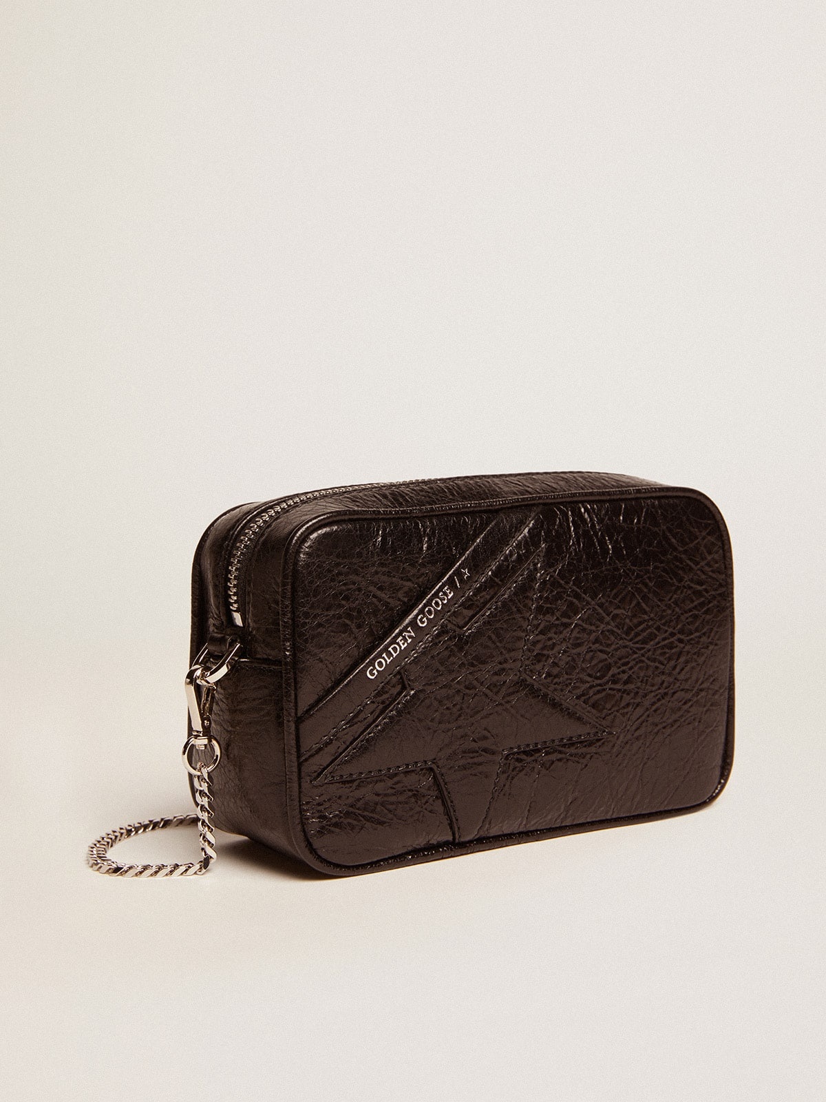 Women's Mini Star Bag in black glossy leather with tone-on-tone star - 5