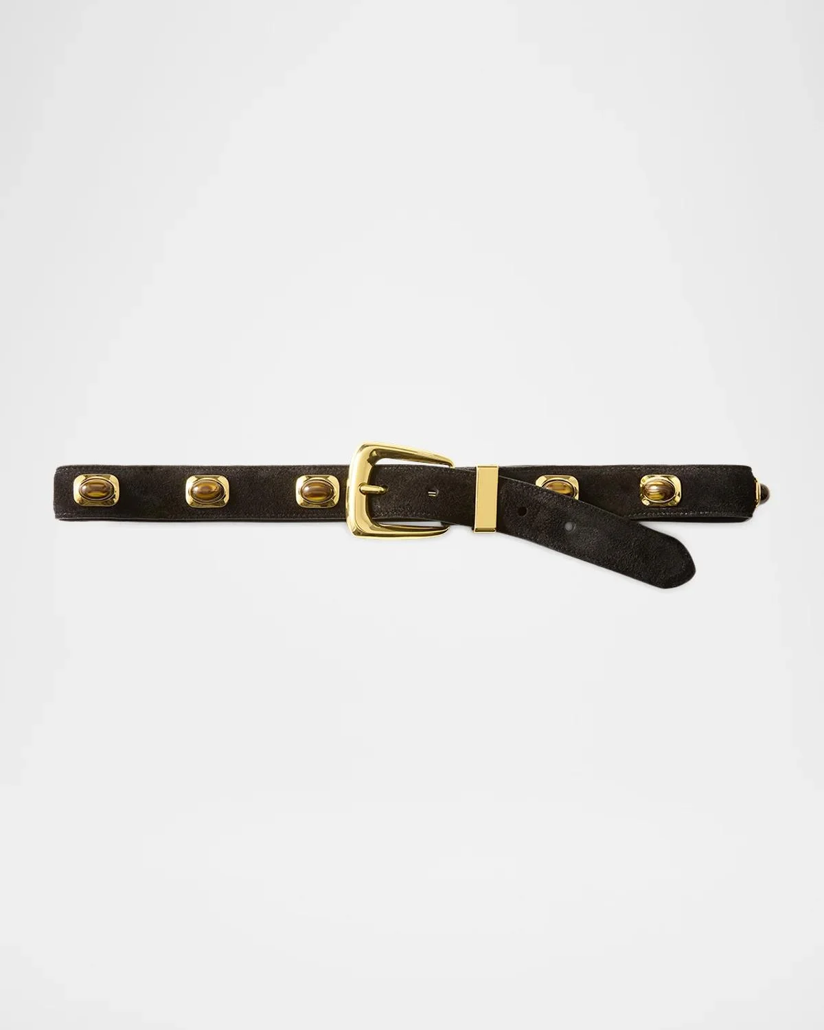 Arch Cabochon Stone-Embellished Suede Belt - 1