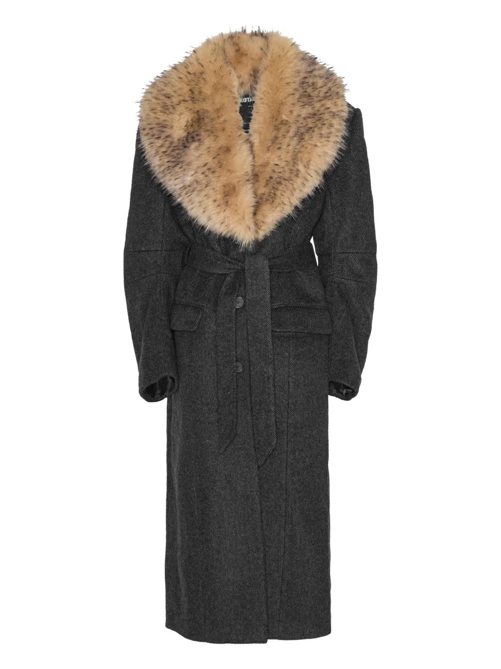 single-breasted faux-fur collar coat - 1