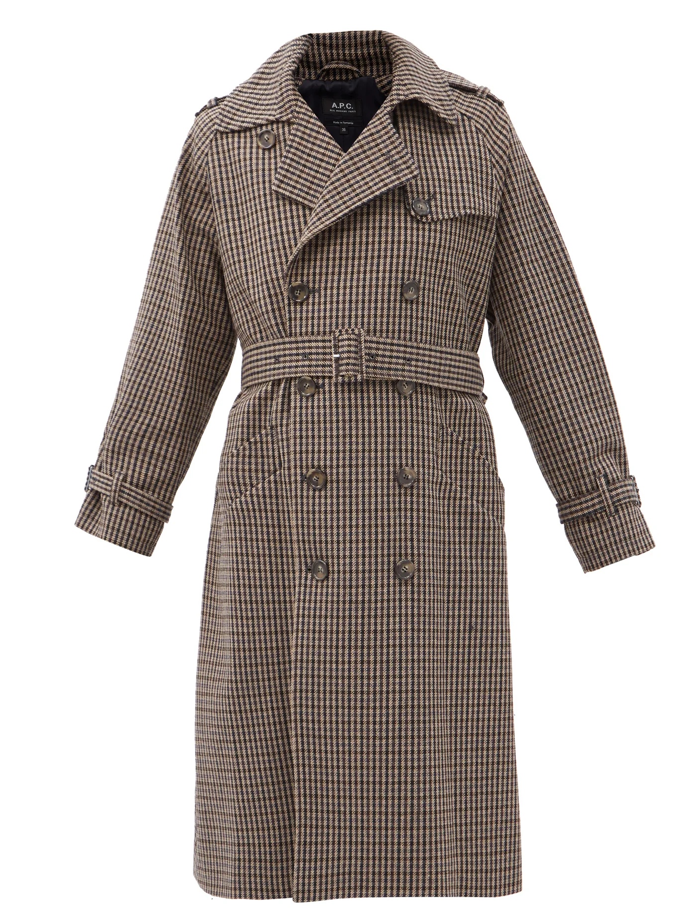 Greta checked wool-blend trench coat - 1