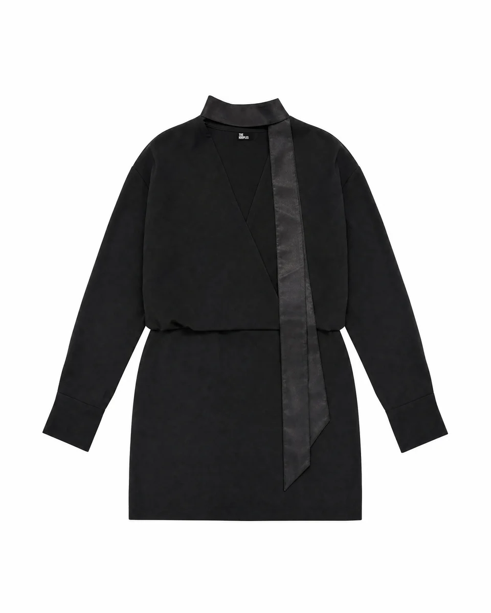 BLACK WRAP-STYLE SHORT DRESS - 1