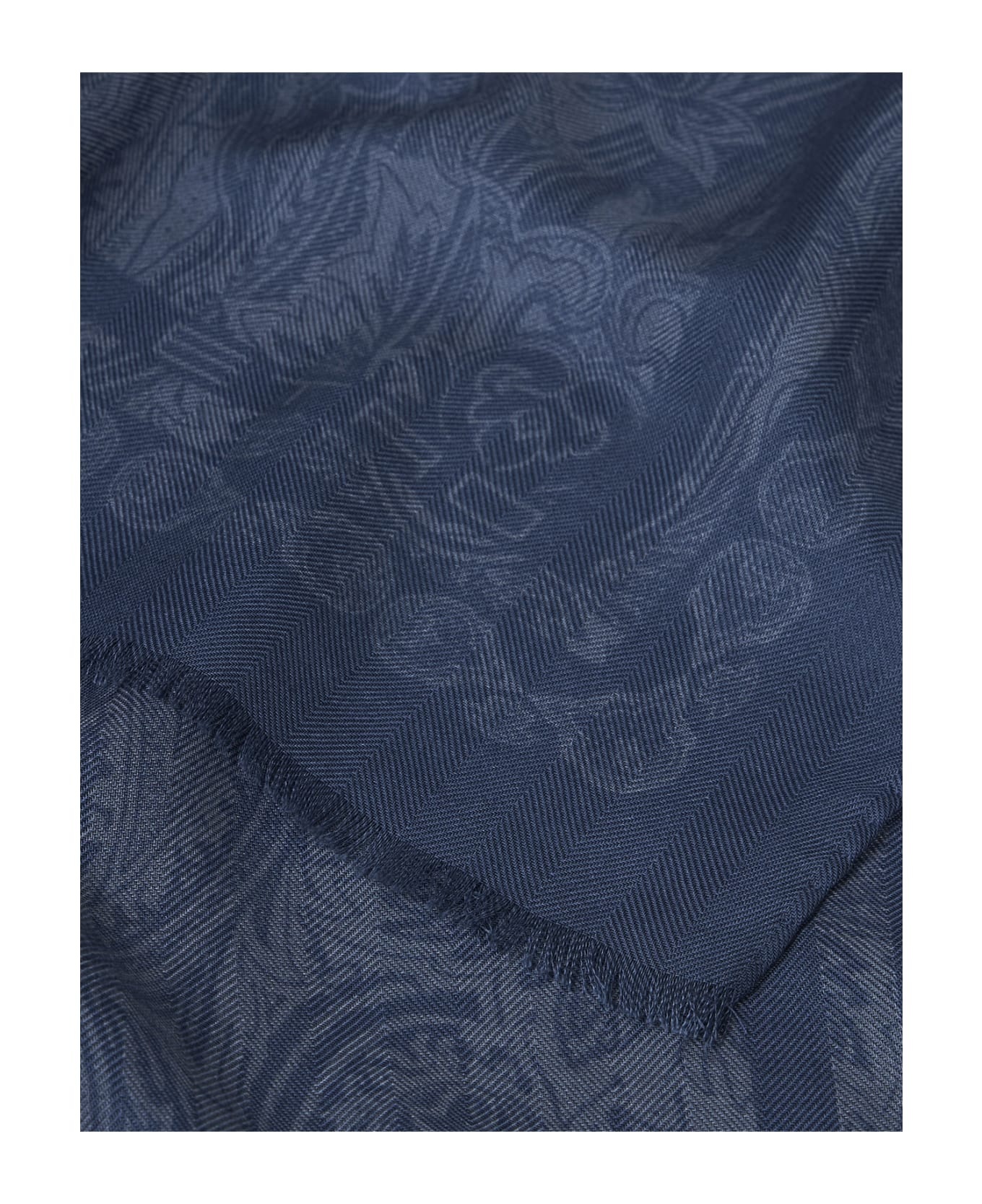 Blue Printed Cashmere Blend Scarf - 3