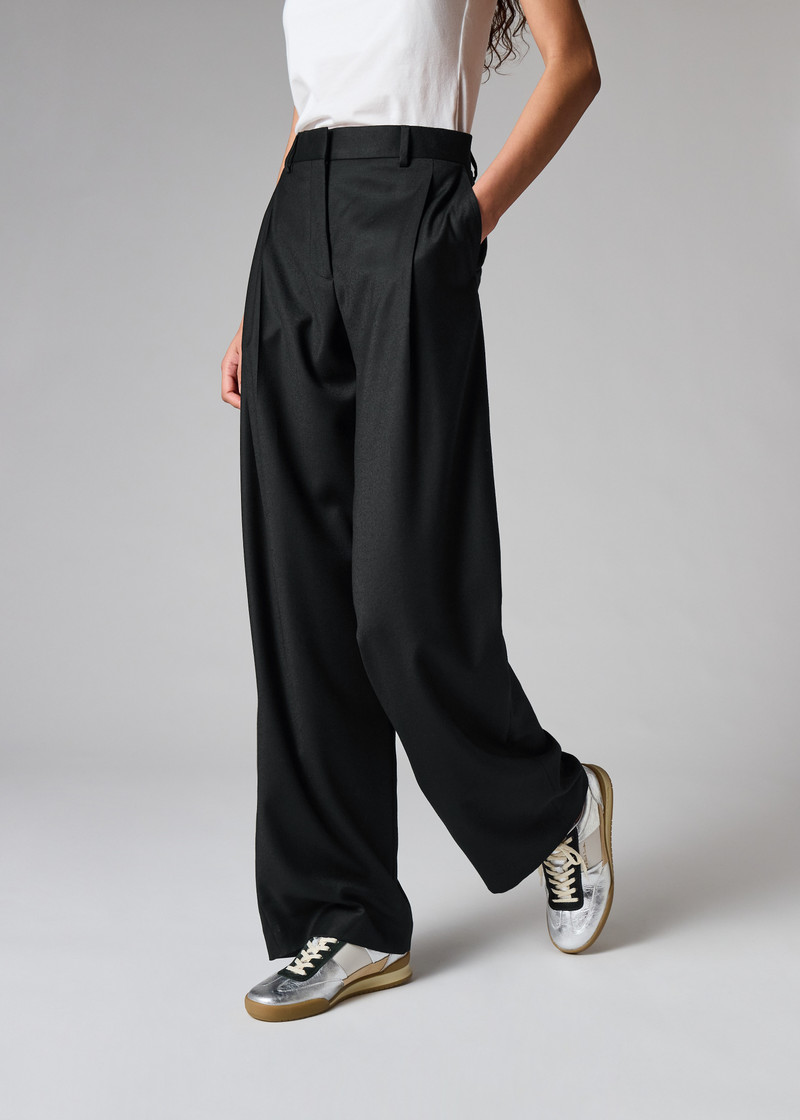 Women's Black Flannel Wide-Leg Trousers 4