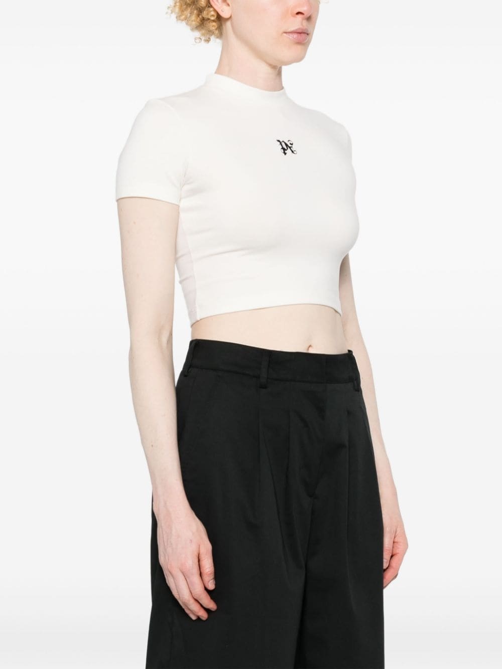 logo-embroidered cropped T-shirt - 3