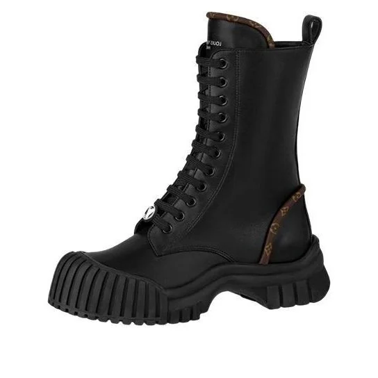 (WMNS) LOUIS VUITTON LV Circle Ruby Flat Ranger Boots 'Black with Brown Monogram' 1AB12T - 1