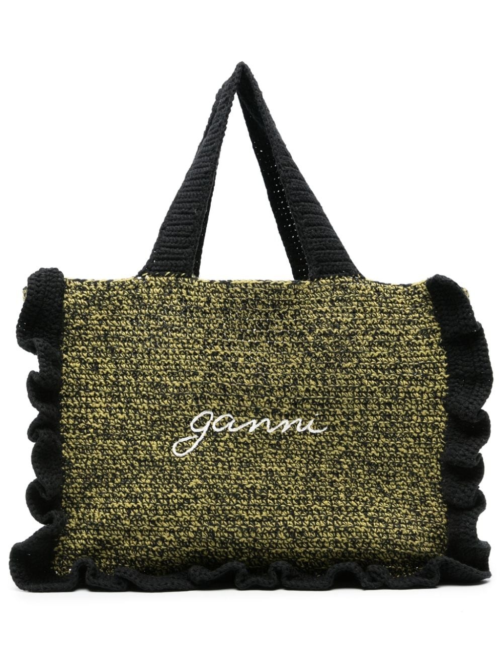 GANNI logo-embroidered knitted tote bag