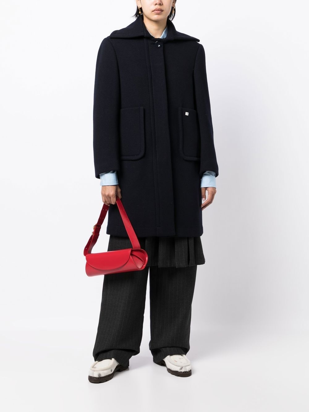 wide-collar single-breasted coat - 6