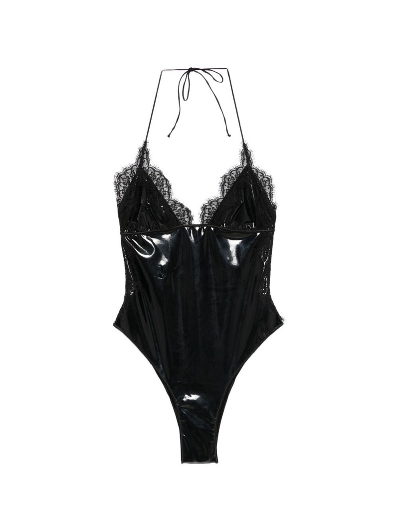 Latex lace-trim swimsuit 1