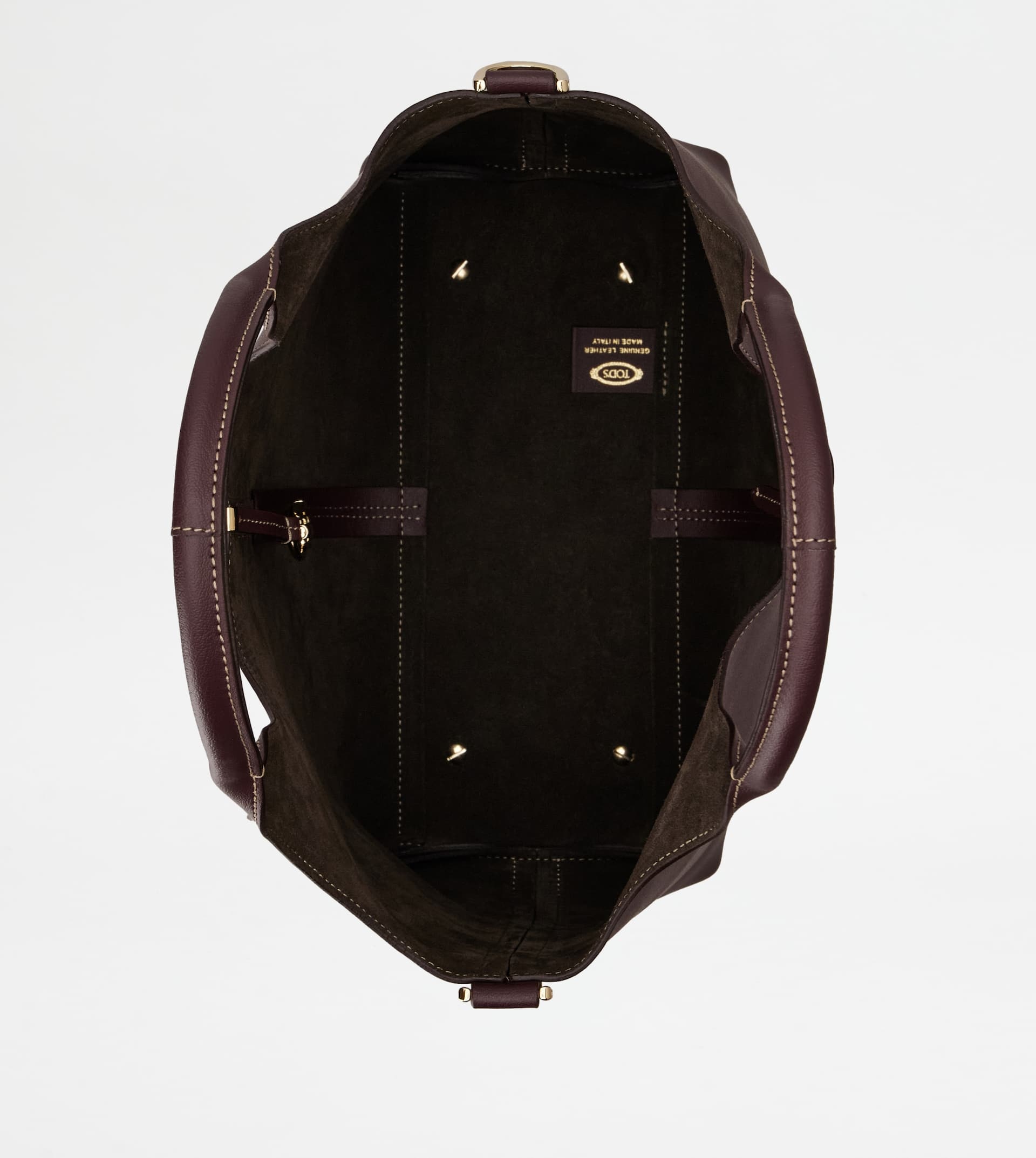 TOTE SHOPPING BAG IN LEATHER SMALL - BURGUNDY - 4