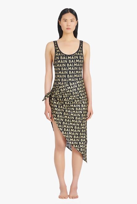 Black and gold cotton sarong with Balmain logo print - 4
