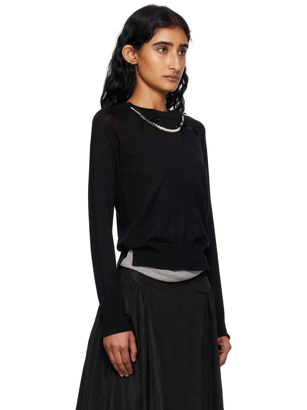 Black Classic Long Sleeve Fine Knit Sweater - 2