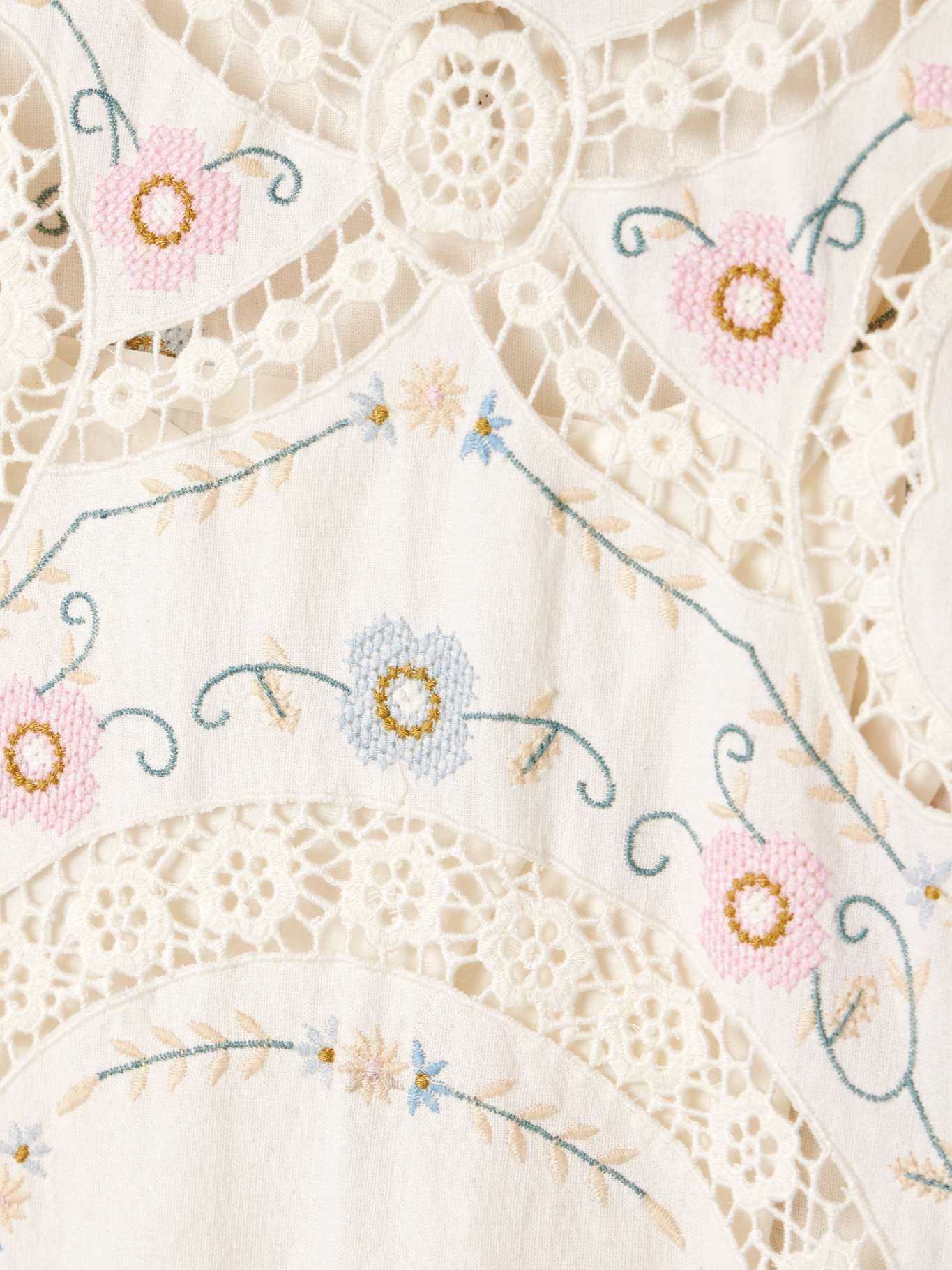 Vesna broderie anglaise-trimmed embroidered cotton and linen-blend midi dress White - 4