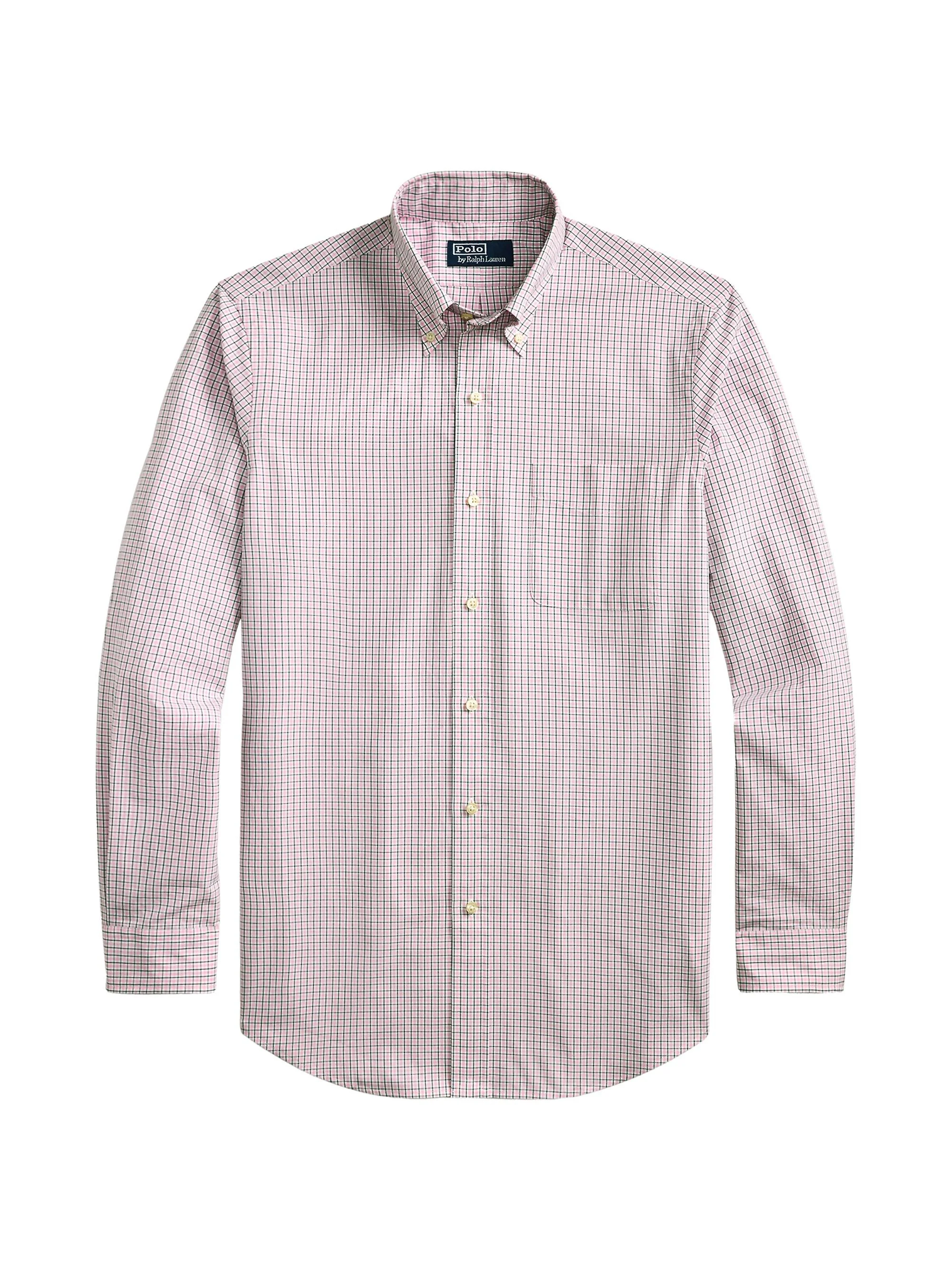 Men's Poplin Button-Up Sport Shirt - Pink Blue Multi - 1