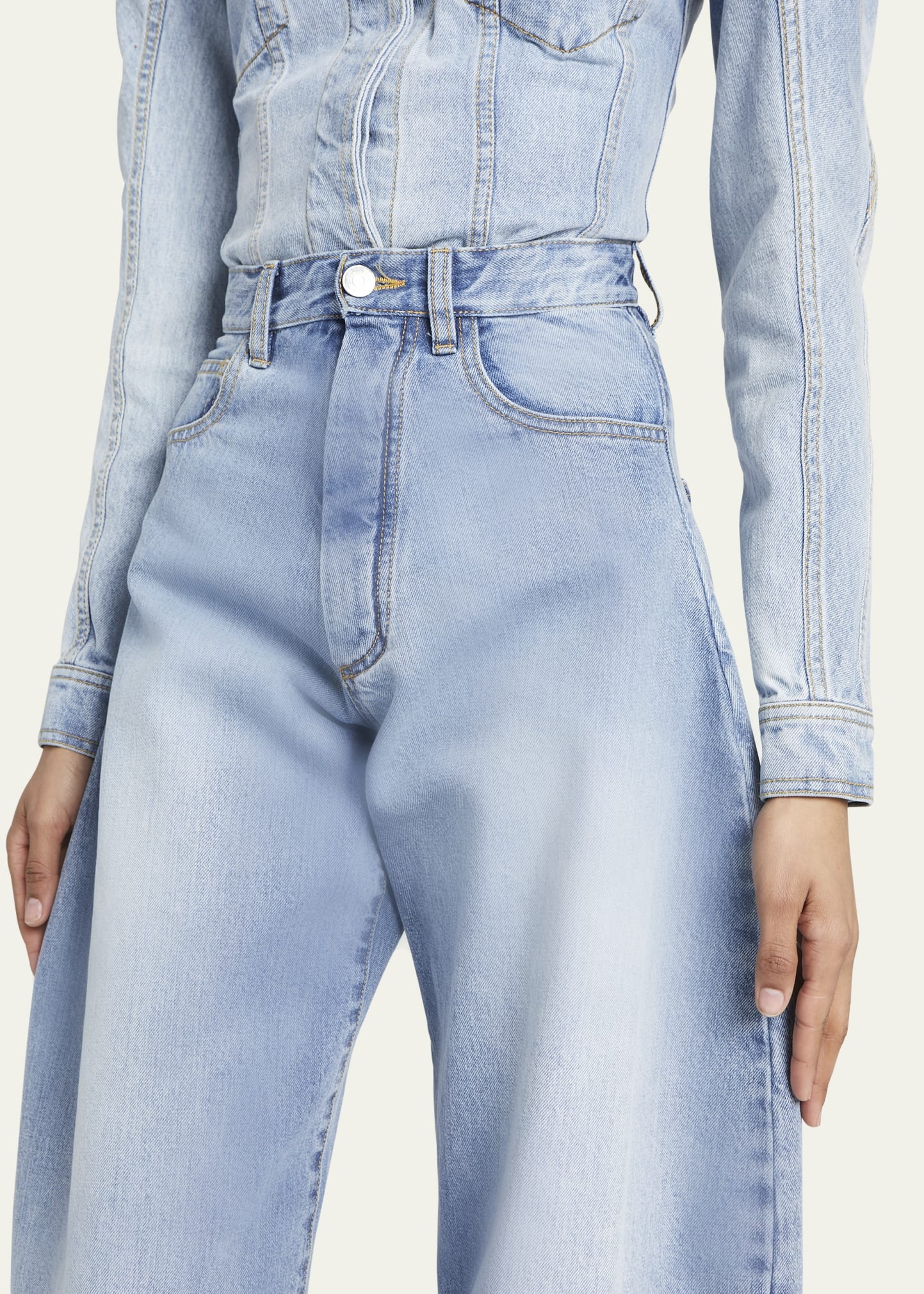 Alaïa Exaggerated Rounded Wide-Leg Denim Jeans