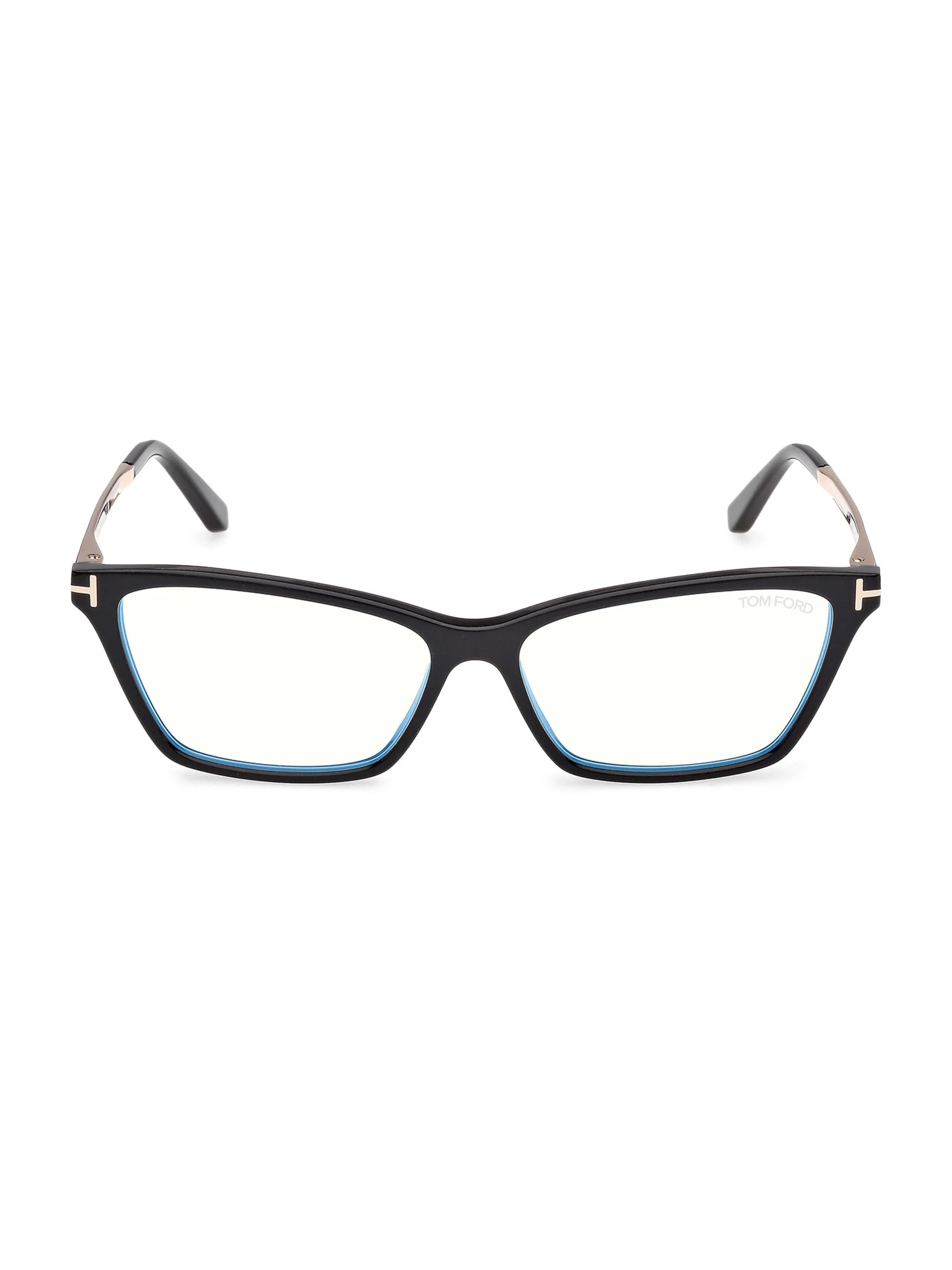Women's 56MM Blue Block Rectangular Eyeglasses - Black Rose Gold - 1
