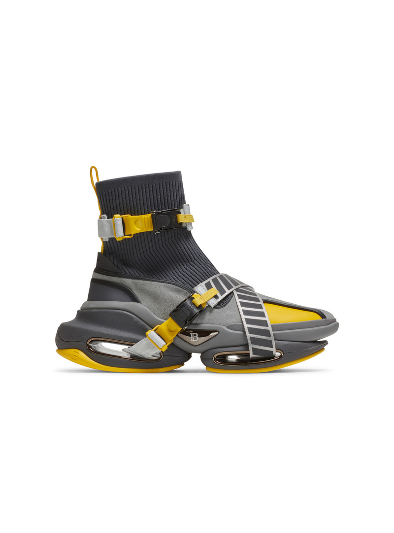 B-Bold knit and suede high-top trainers with strap 1