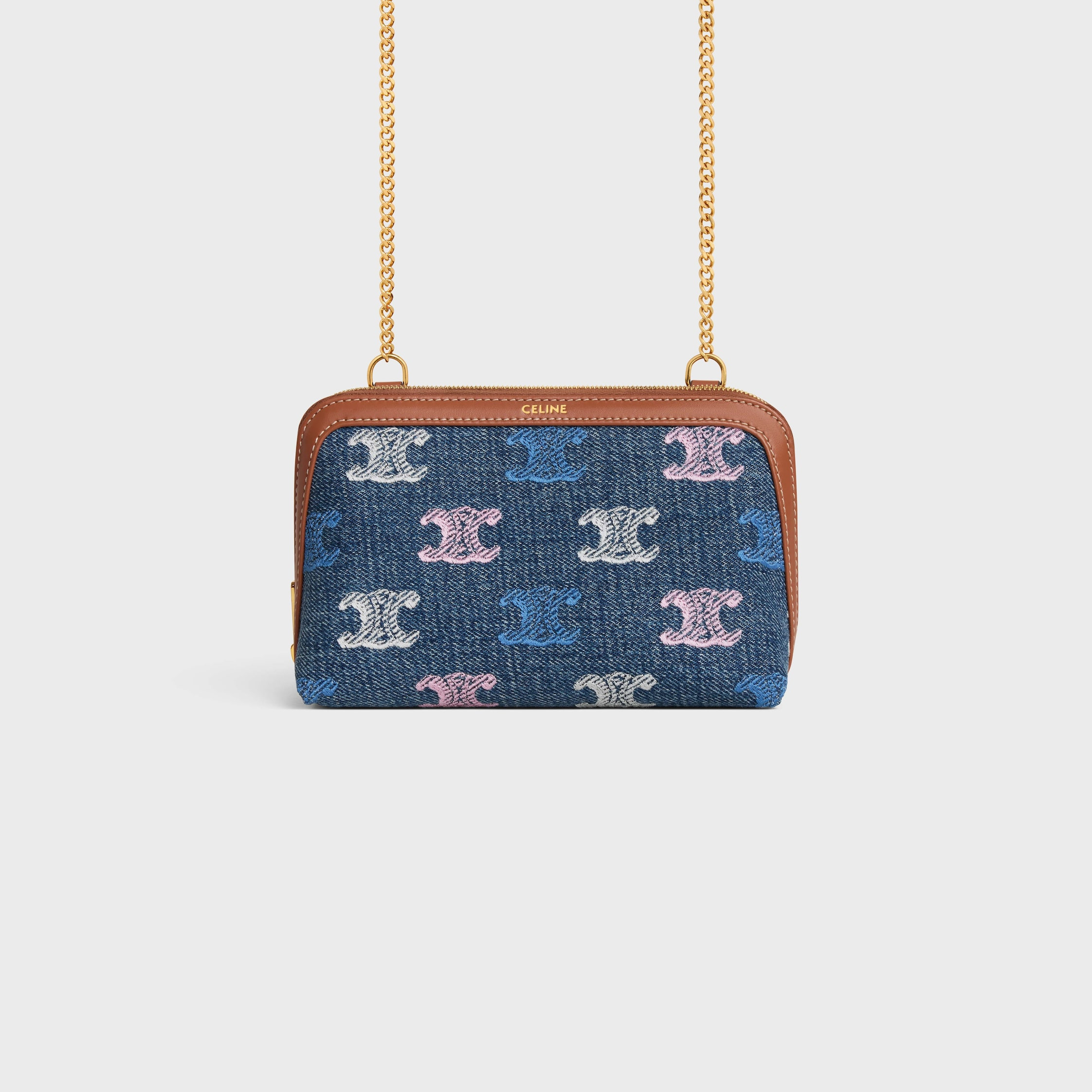 Clutch on Chain Cuir triomphe IN DENIM WITH TRIOMPHE ALL OVER - 1