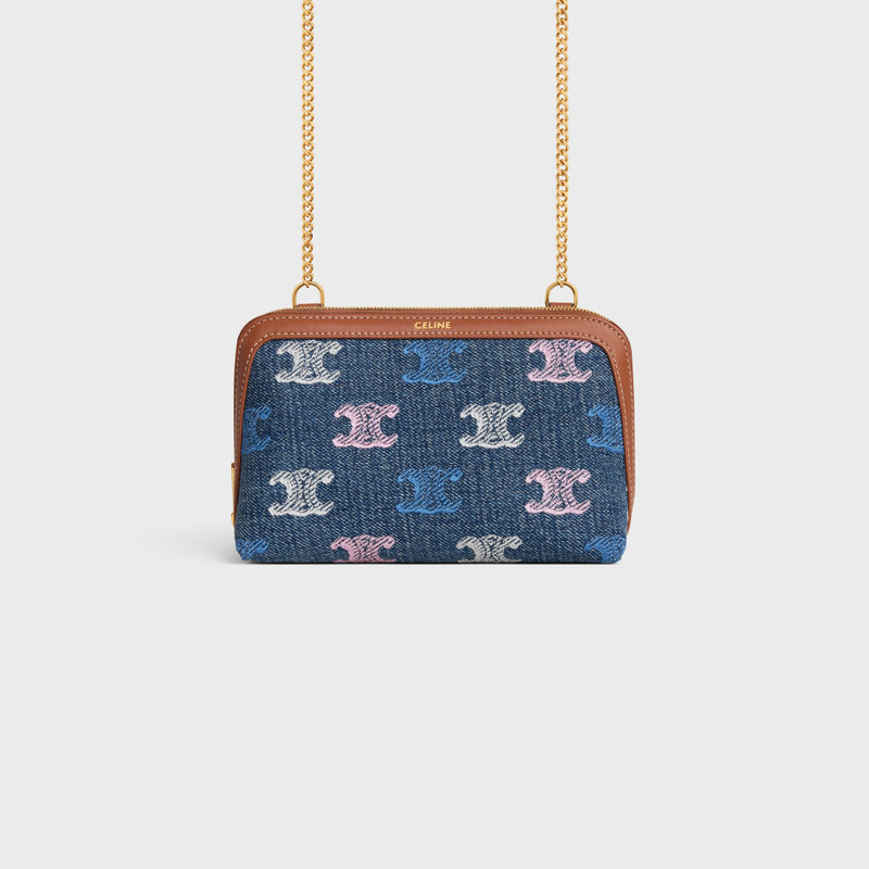 Clutch on Chain Cuir triomphe IN DENIM WITH TRIOMPHE ALL OVER 1
