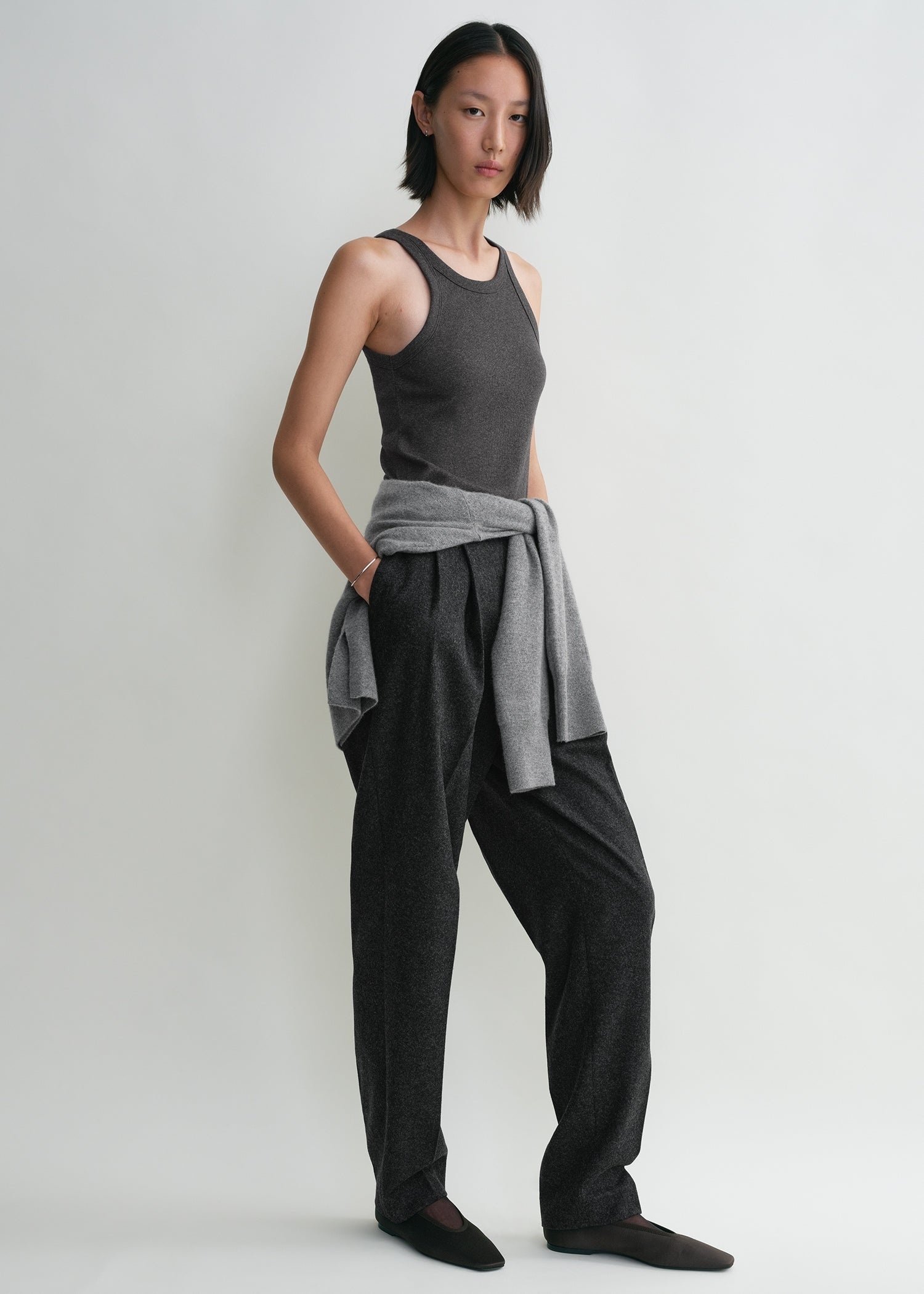 Curved rib tank charcoal melange - 2