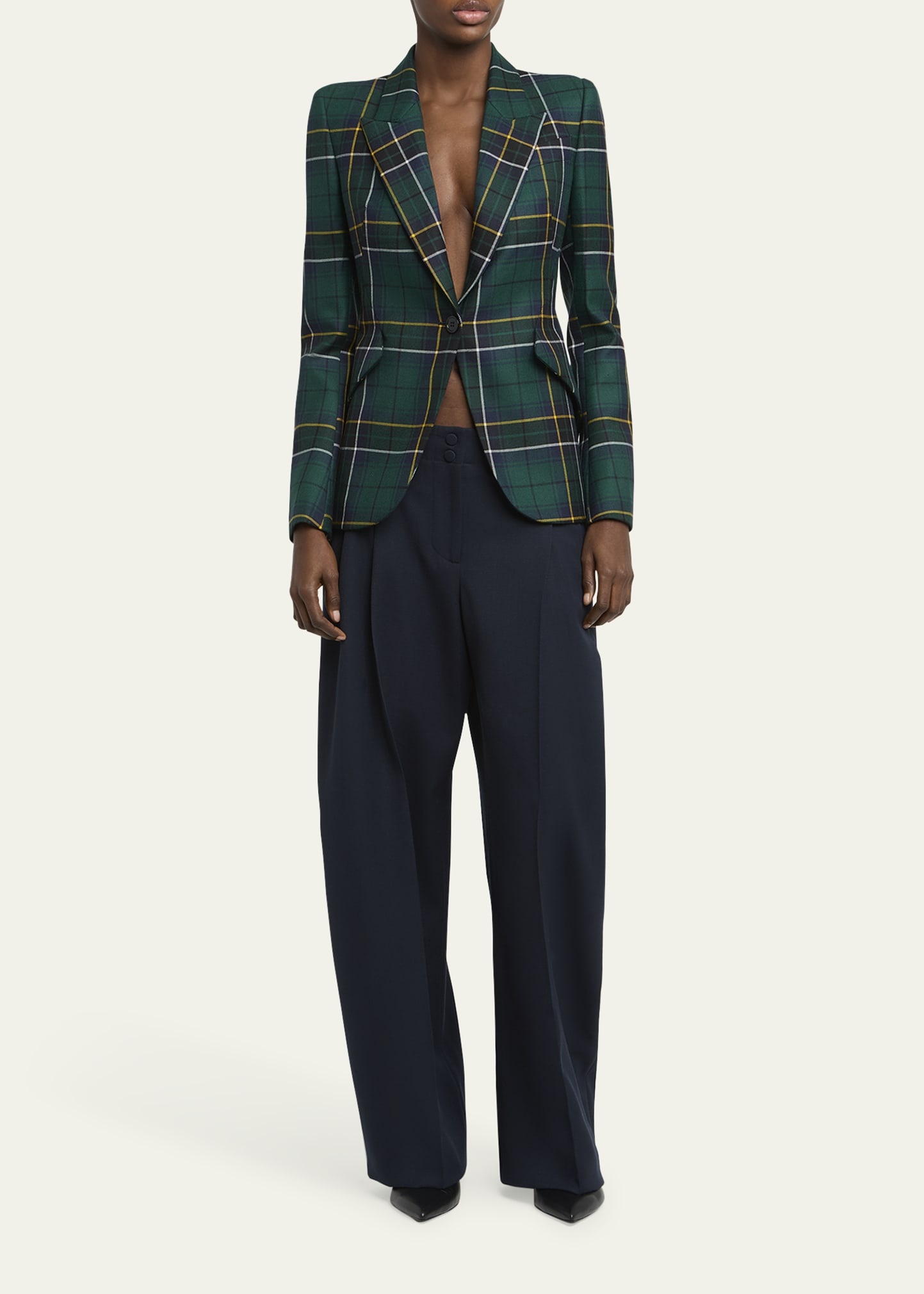 Tartan Single-Breasted Blazer Jacket - 2