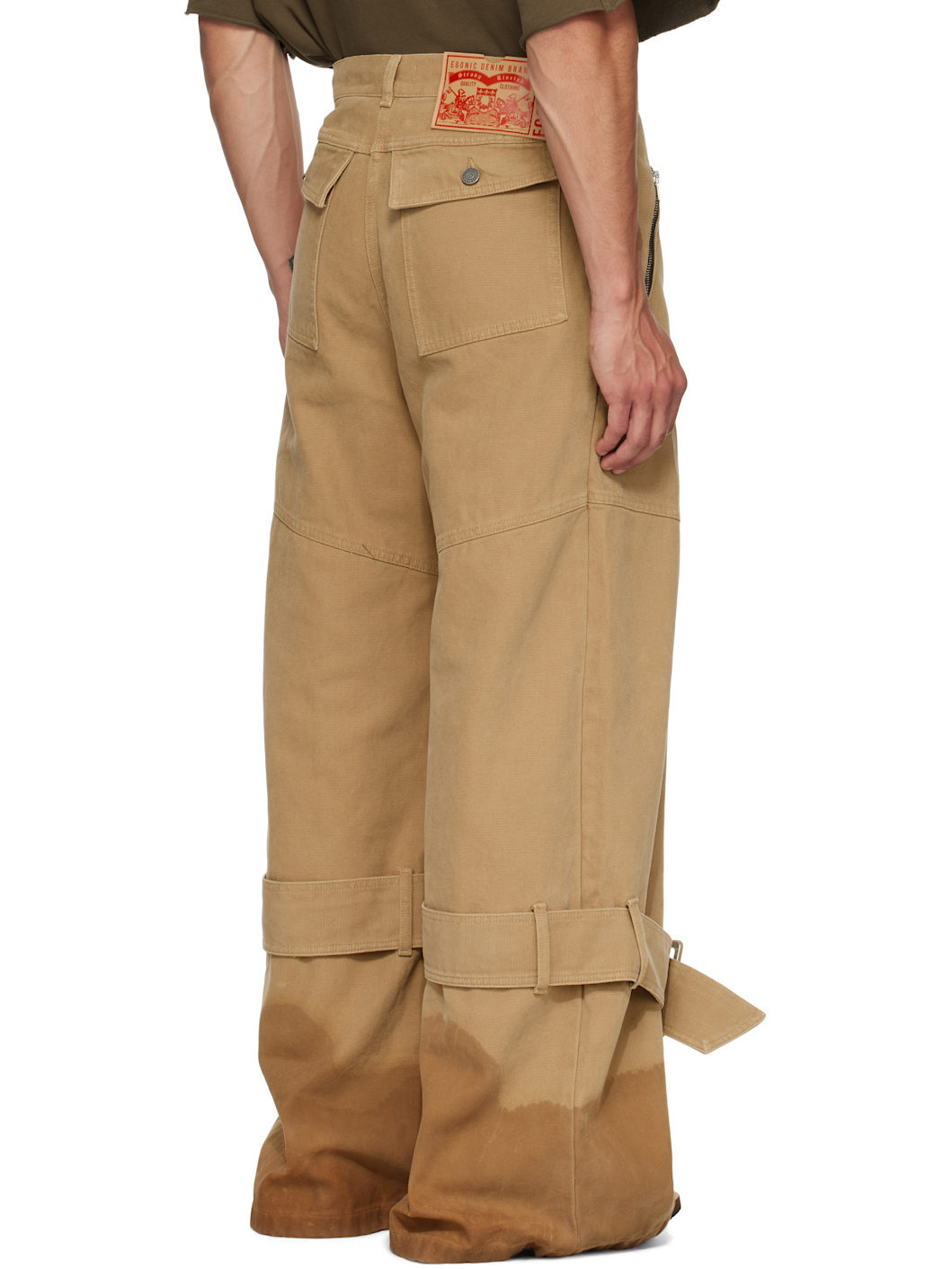 Beige Pin-Buckle Cargo Jeans - 3
