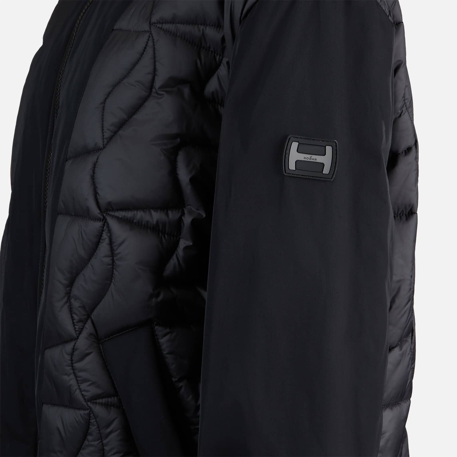 Long Quilted Bomber Jacket Black - 9