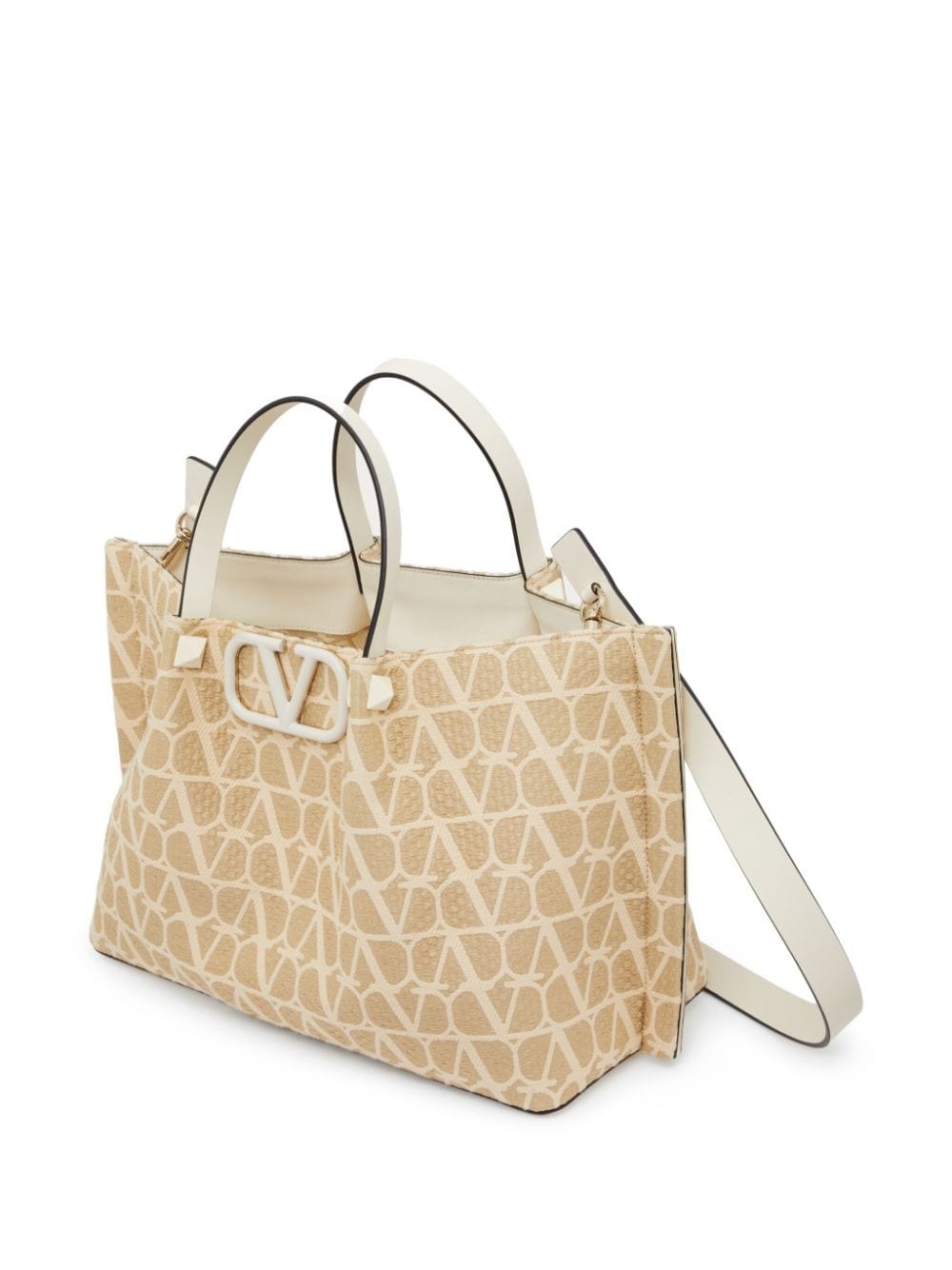 VLogo woven raffia tote bag - 6