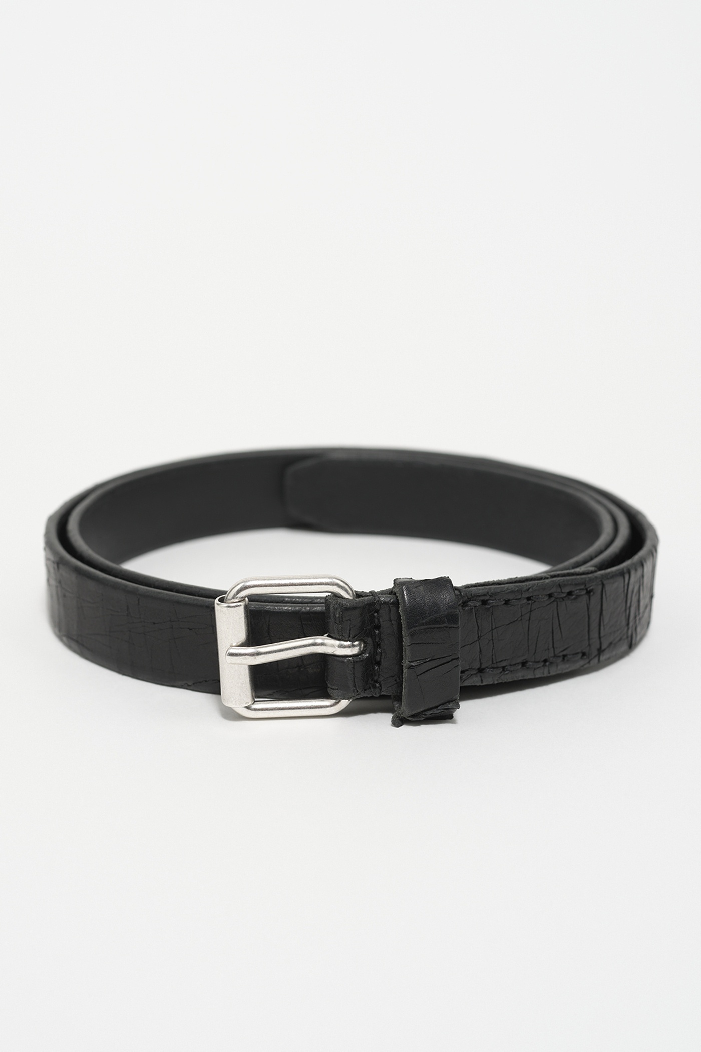3 cm Belt Laser Crack Black Leather. - 1