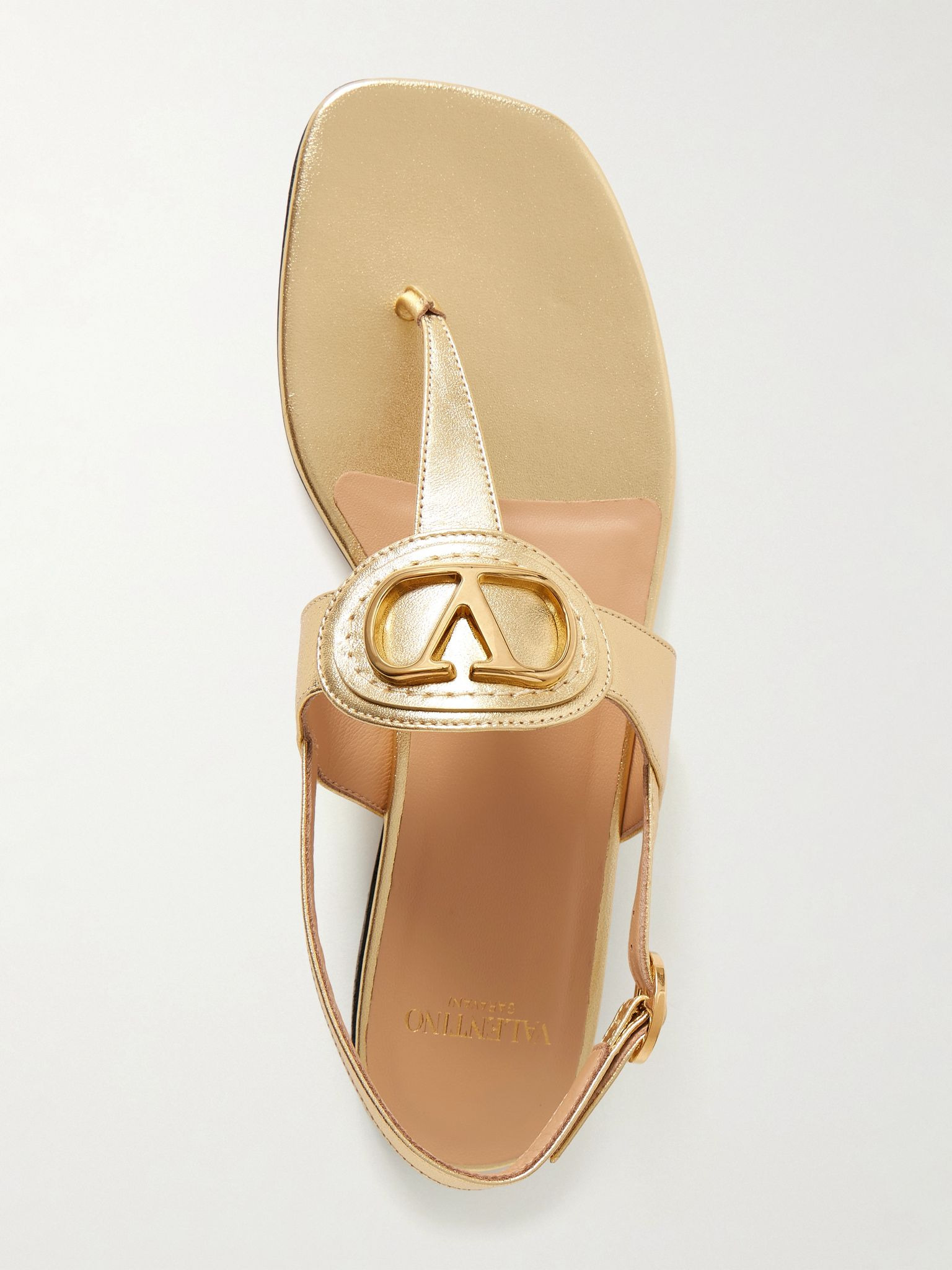 VLogo embellished metallic leather sandals Gold - 5