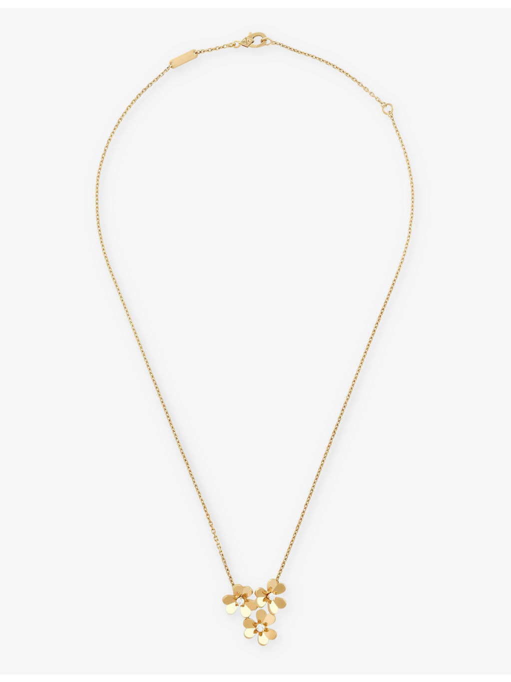 Frivole mini 3-flower yellow-gold and 0.16ct round-cut diamond necklace - 1