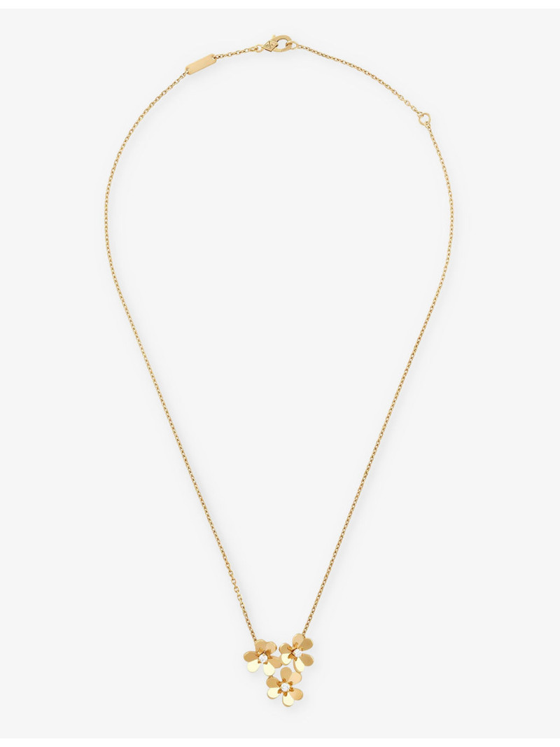 Frivole mini 3-flower yellow-gold and 0.16ct round-cut diamond necklace 1