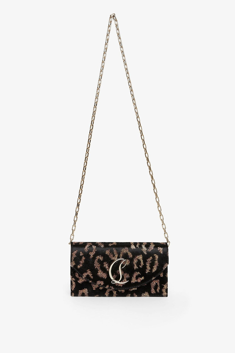 Christian Louboutin Loubi54 leopard velvet clutch outlook
