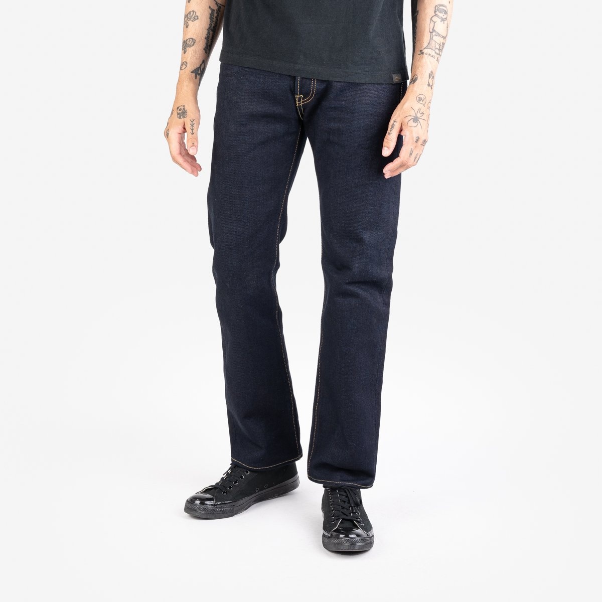 IH-666S-21ib 21oz Selvedge Denim Slim Straight Cut Jeans - Indigo/Black - 2