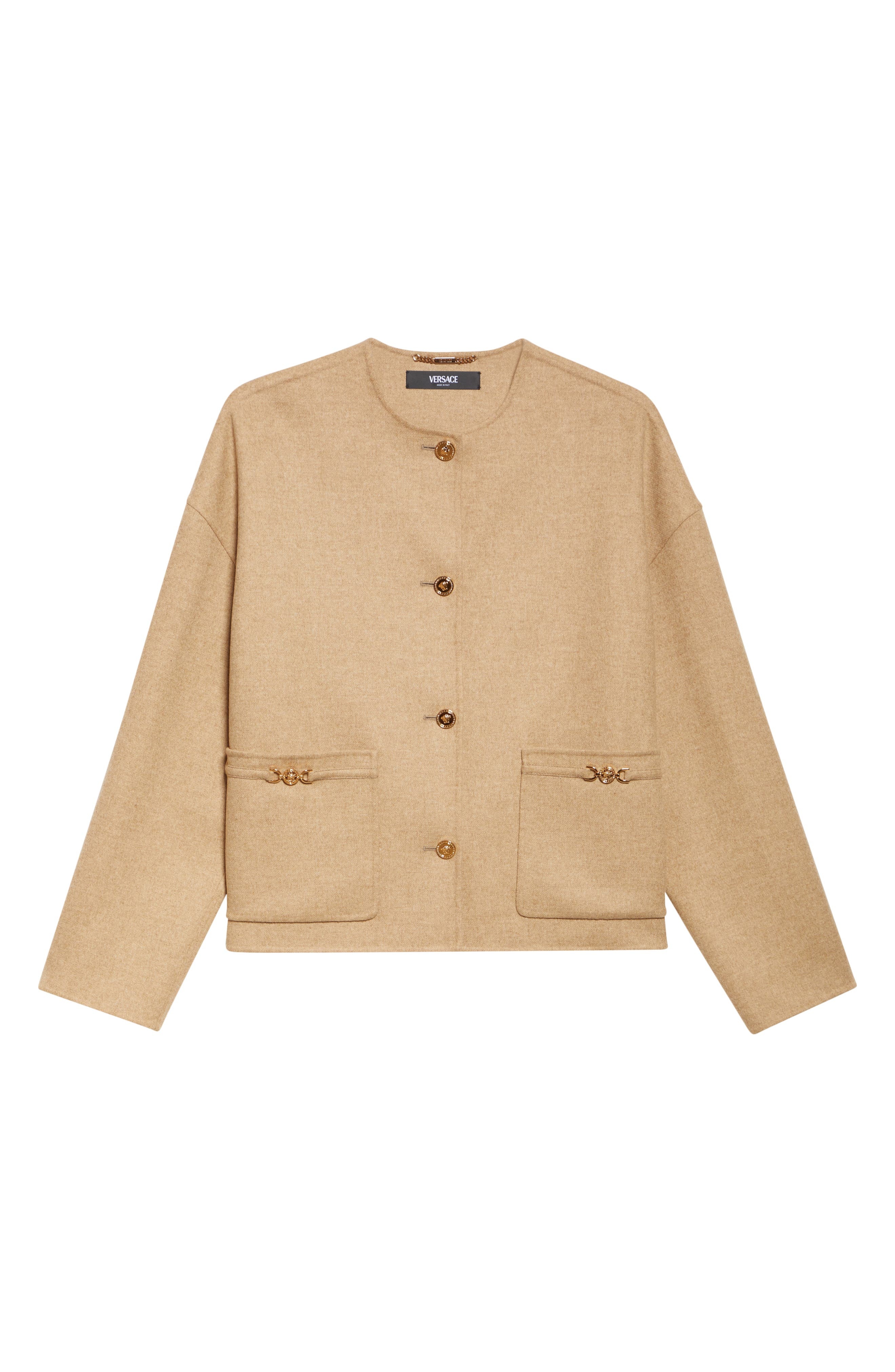 Versace Felted Wool Blend Peacoat in Beige Melange at Nordstrom - 7