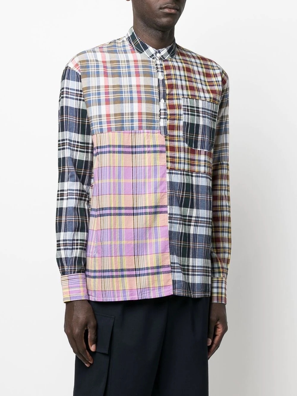 patchwork checked shirt - 3