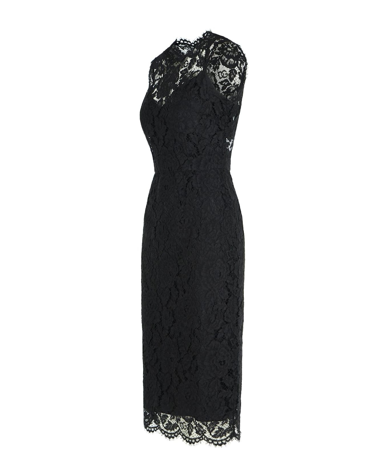 'longuette' Black Stretch Lace Dress - 2